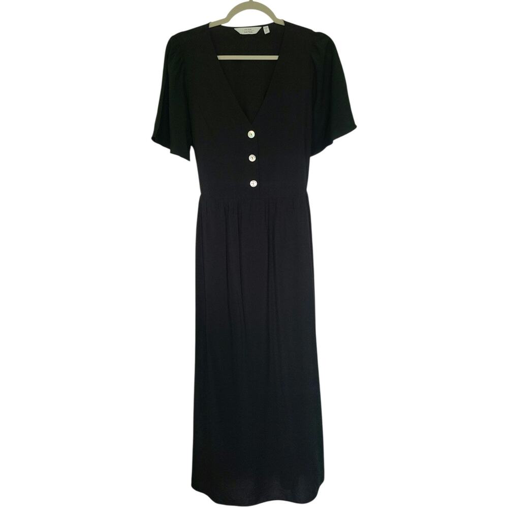 & Other Stories Flutter Sleeve V-Neck Midi Dress - Black - Size 40 (US 8)